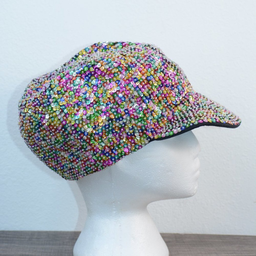 Vintage Beaded Sequin Hat Cap Multicolor Selena Quintanilla 80s 90s